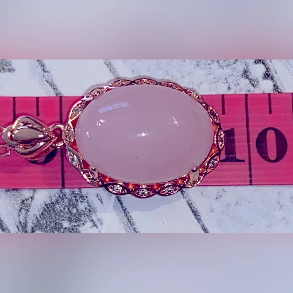Unmarked Rose Gold Necklace/Ring Set in Glamour Pink Gold Fill-Artificial Quartz - Picture 13 of 16